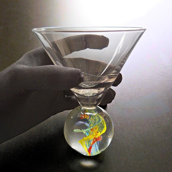 Hand Blown Cosmo Martini Glass SWIRL Bubble Ball Stem Murano Fasce Style - Picture 4 of 13